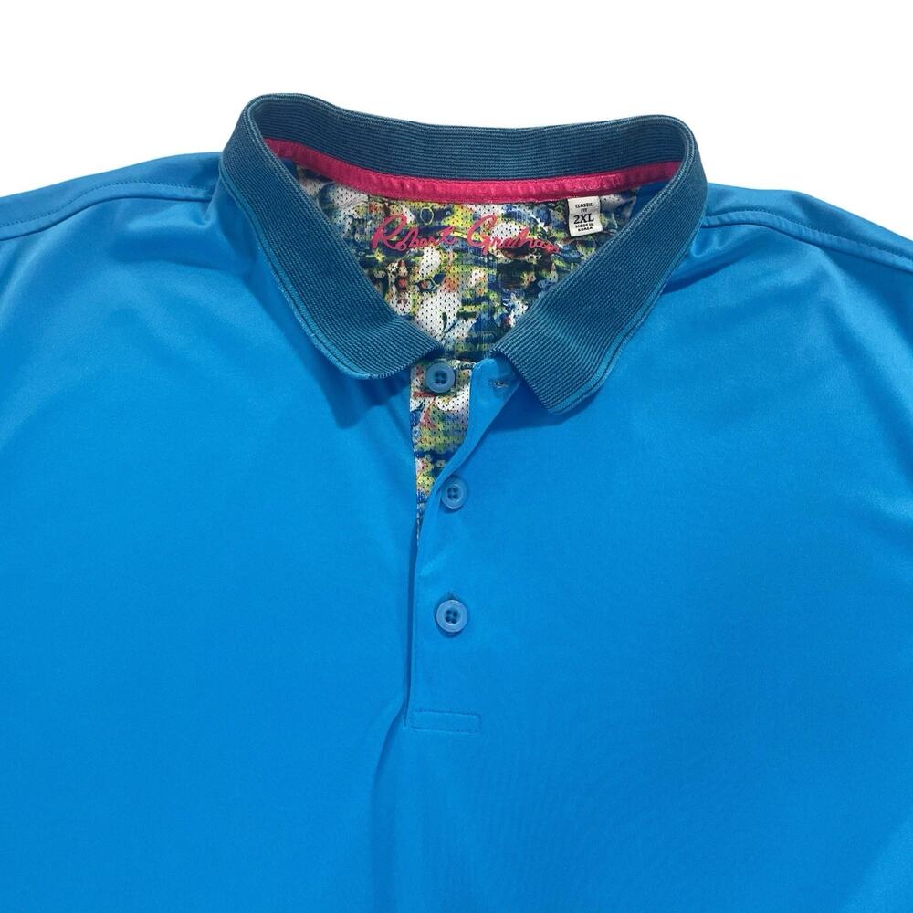 Robert Graham Polo Mens 2XL Blue Short Sleeve Collared Shirt Contrasting Trim